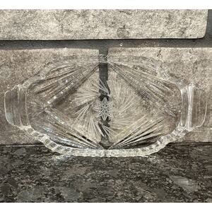 Vintage Bohemia Crystal Hand Cut Lead Crystal Vanity Tray Dish Czechoslovakia